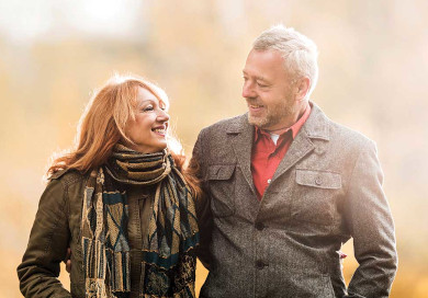 Couple on a walk together on a fall day